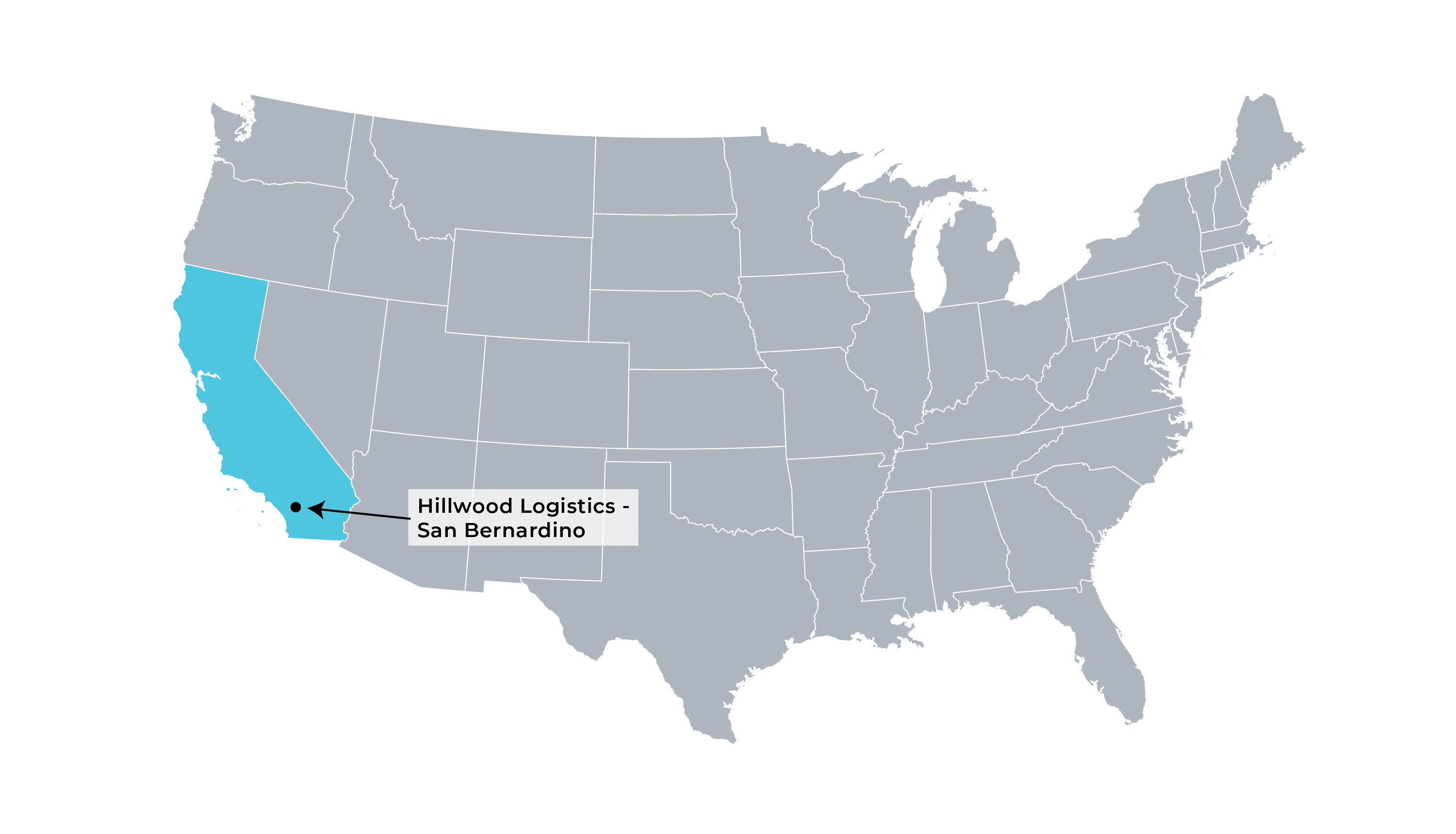 Map of USA, san bernardino CA highlighted
